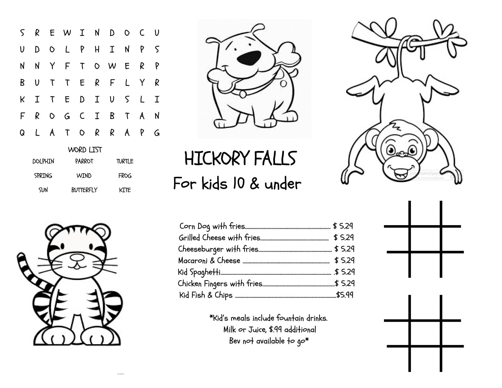 Hickory Falls WoodFired Grille & Bar Kids Menu